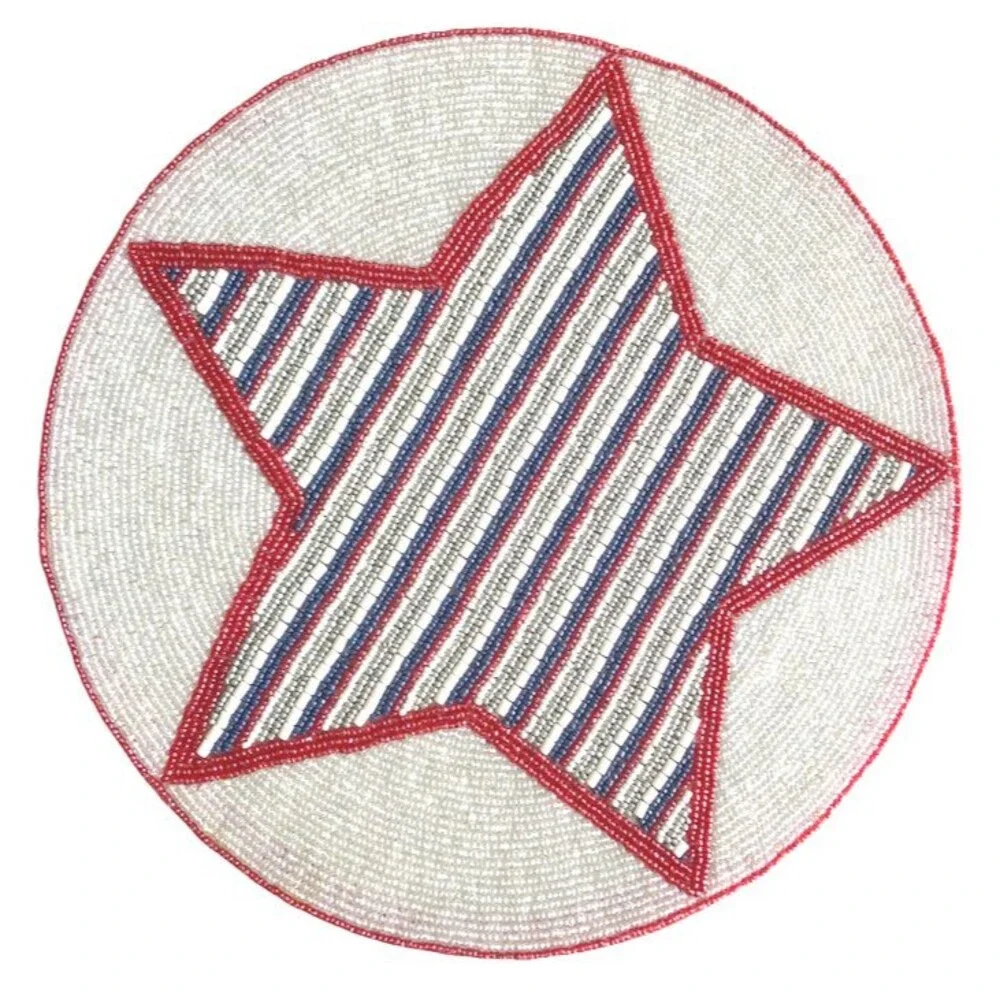 4th Of July Beaded Placemats Set of 2 Summer Beach House Red White Blue 14